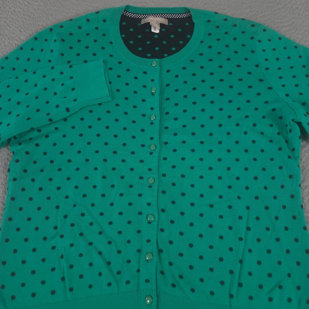 Banana Republic Sweater Womens XL Green Polka Dot Cardigan Button-Front Crewneck